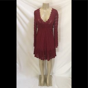 Free People Bohemian Cottagecore Burgundy Gentle Dreamer Dress Size Small